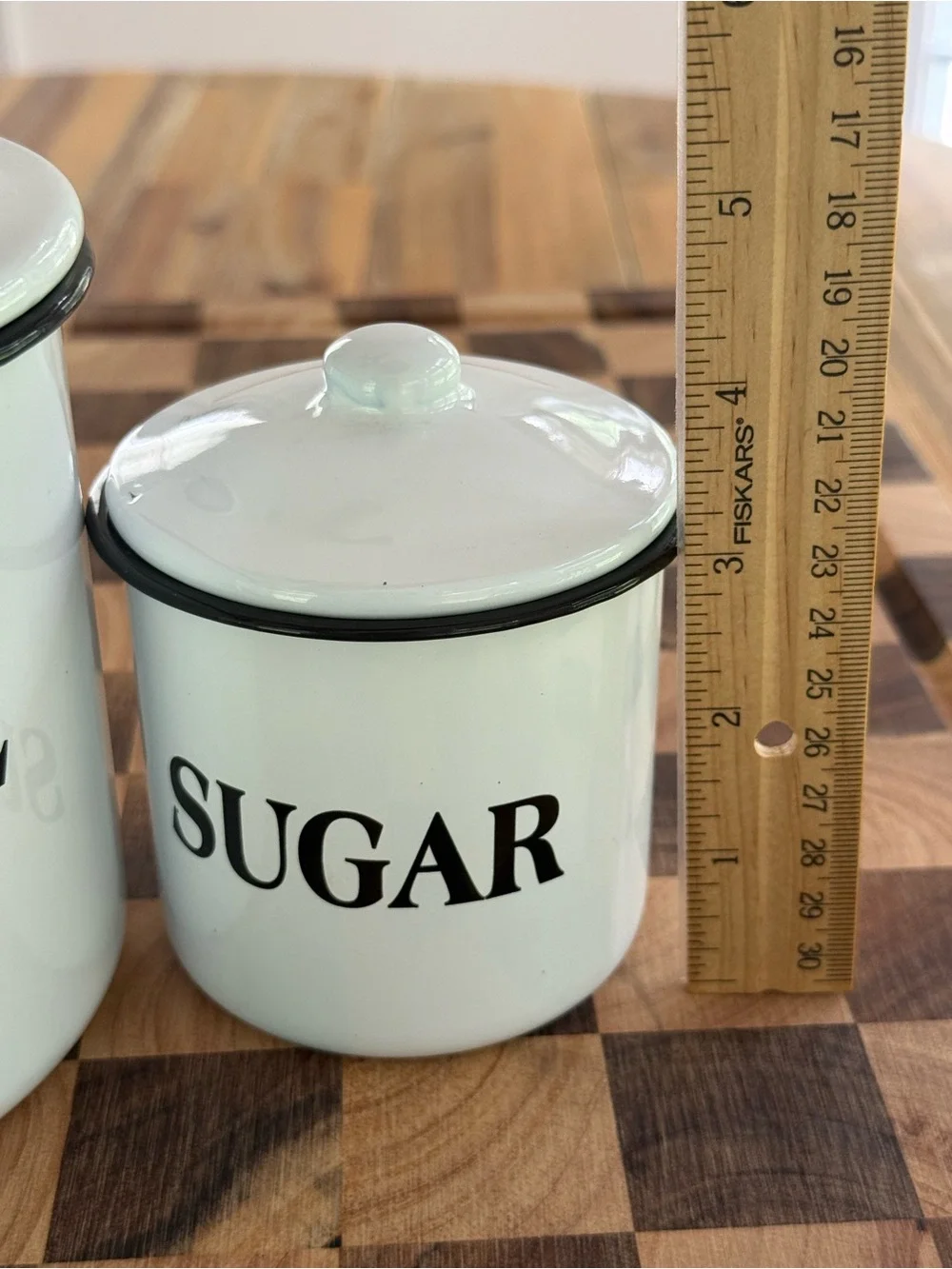 White and Black Enamel Coffee & Sugar Storage Canister Set